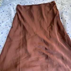 Brown silk/satin midi skirt